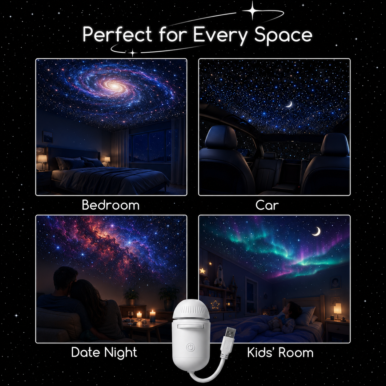 LED Star Projector Night Light, Galaxy Starry Sky Projection Lamp, Romantic Ambient Decor Lamp for Bedroom Party Home Decor