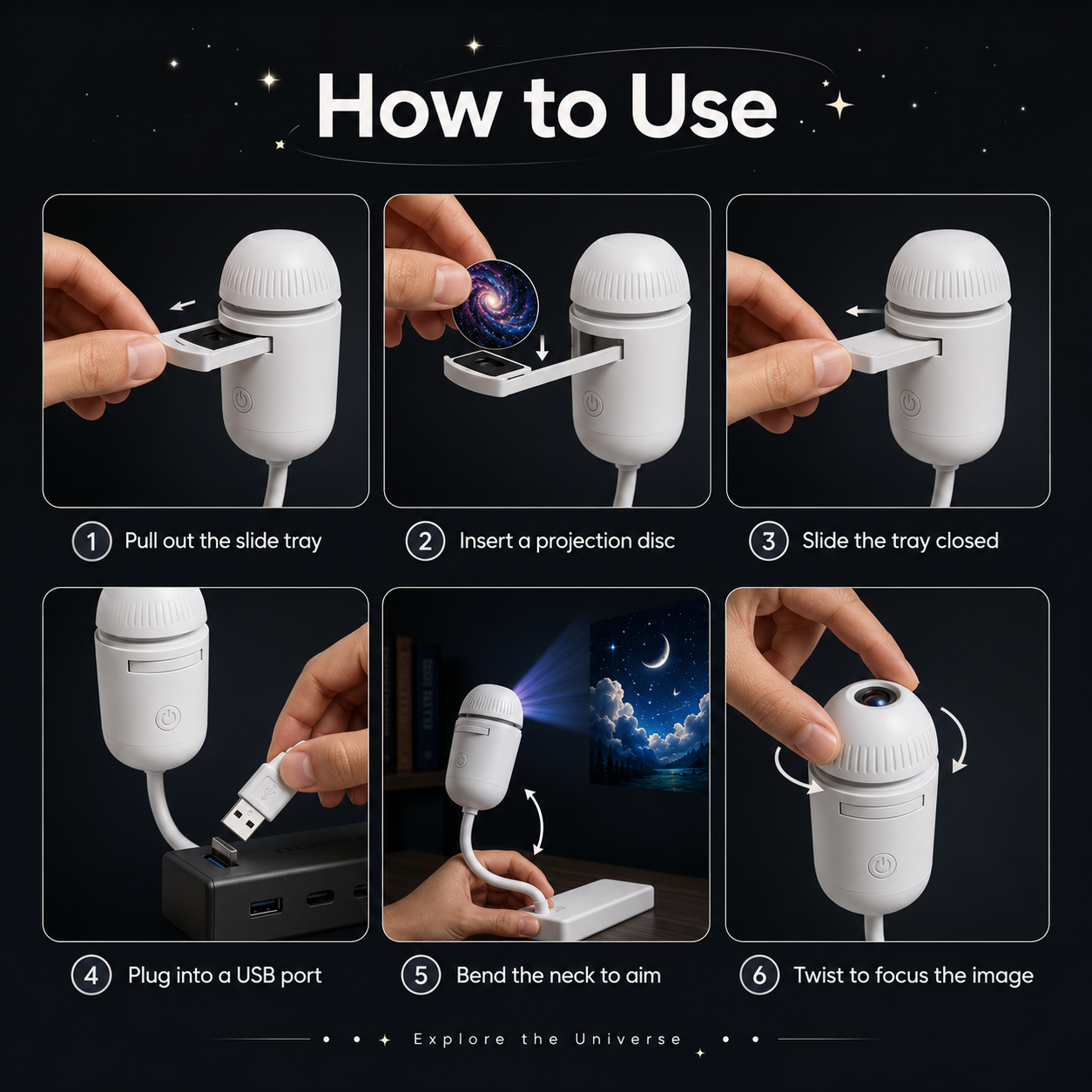 LED Star Projector Night Light, Galaxy Starry Sky Projection Lamp, Romantic Ambient Decor Lamp for Bedroom Party Home Decor